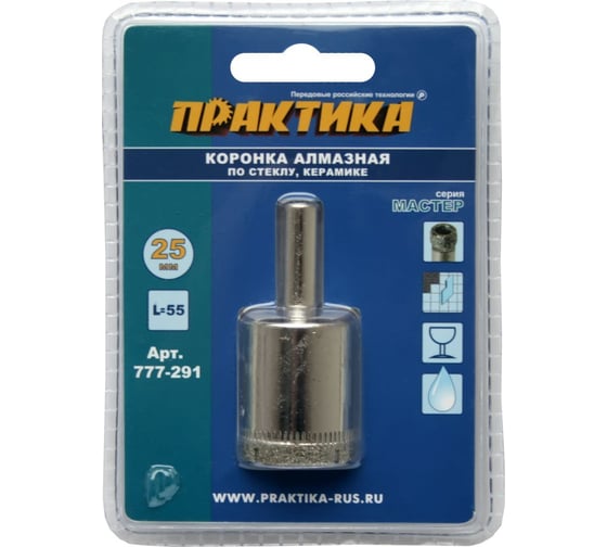 Изображение товара Коронка алмазная по стеклу и керамике (25 мм) ПРАКТИКА 777-291