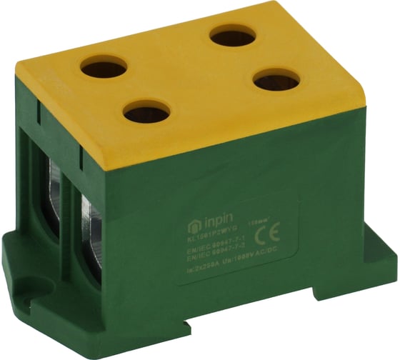 Изображение товара Клемма INPIN 4 подключения 25-150мм2 1000V 250/320А желто-зеленая KL1501P2WYG