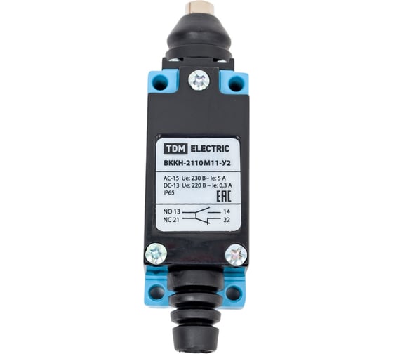 Изображение товара Концевой выключатель TDM ELECTRIC вккн-2110м11-у2 кнопочный толкатель 5а 1з+1р ip65 SQ0732-0028
