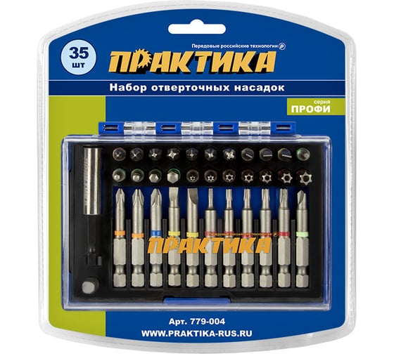 Изображение товара Набор бит (35 шт; PH; PZ; SL; T/Torx; TW; Hex + магнитный держатель) ПРАКТИКА 779-004
