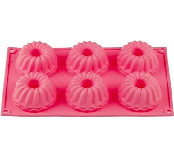 Изображение товара Форма для выпечки PERFECTO LINEA силиконовая, прямоугольная, на 6 кексов, 28.5x17.5x4 см, темно-розовая 20-003729