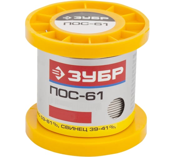 Изображение товара Припой ПОС 61 (0.8 мм; 50 г; трубка с канифолью) Зубр 55450-050-08C