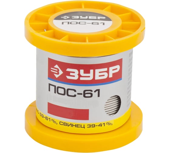 Изображение товара Припой ПОС 61 (0.8 мм; 100 г; трубка с канифолью) Зубр 55450-100-08C