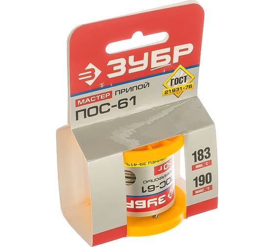 Изображение товара Припой ПОС 61 (1.5 мм; 50 г; трубка с канифолью) Зубр 55450-050-15C