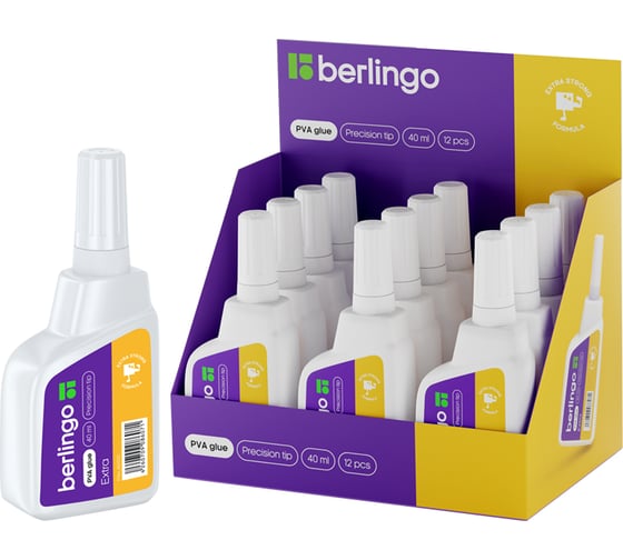 Изображение товара Набор клея ПВА Berlingo, 12 шт , экстрасильный, 40 мл  FNn_40001