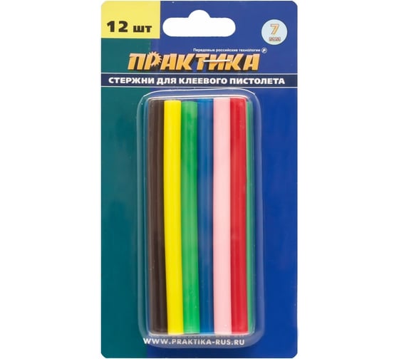 Изображение товара Клей для клеевого пистолета цветной (12 шт; 7х100 мм; 6 цветов) ПРАКТИКА 641-671