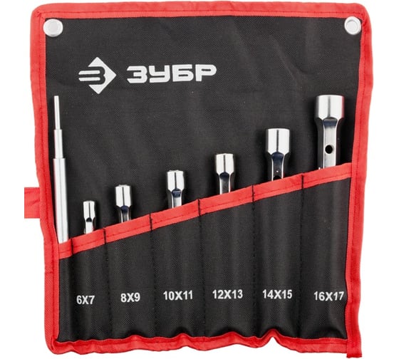 Изображение товара Набор трубчатых двусторонних торцовых ключей с воротком 6-17мм, 7шт Зубр МАСТЕР 27190-H7