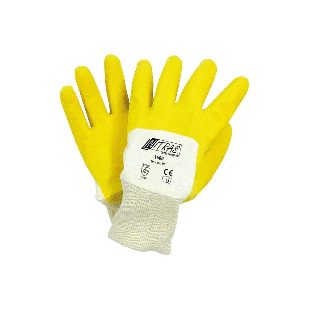Трикотажные перчатки Nitras, размер 10, цвет желтый/белый 1600-103 - фото 1