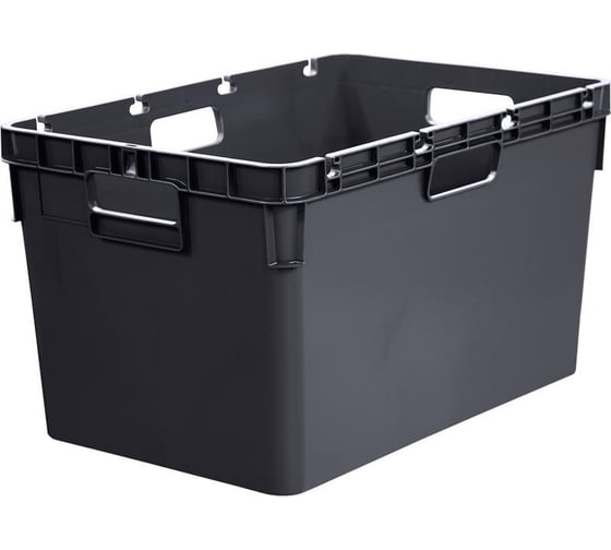 Изображение товара Ящик ООО Комус п/э, 600x400x340 мм, сплошной, стенки с отверст. для пакетов, цв. черный 1712040