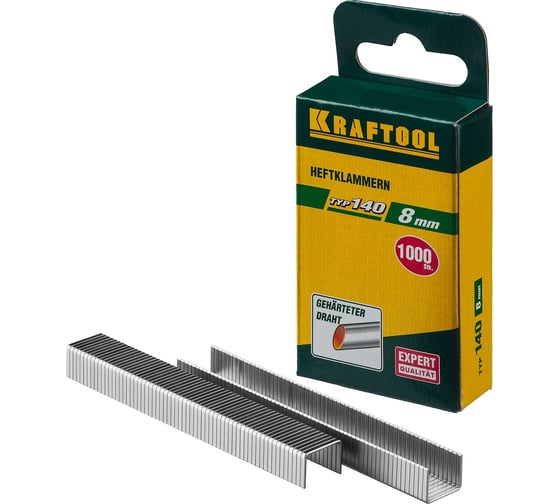 Изображение товара Скобы для степлера KRAFTOOL тип 140 (G/11/57) , калибр 20GA, 8мм, 1000шт 31680-08