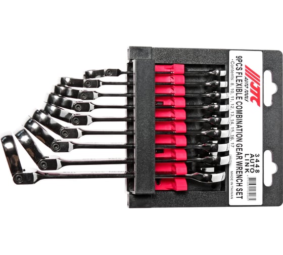 Изображение товара Набор комбинированных трещоточных ключей с подвижной головкой JTC 8-17 мм 9 предметов 1/15-3448