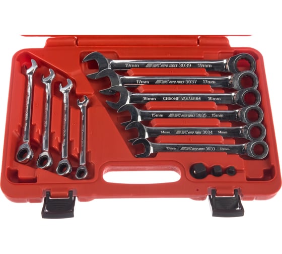 Изображение товара Набор комбинированных трещоточных ключей JTC 8-19 мм 13 предметов 1/10-3028