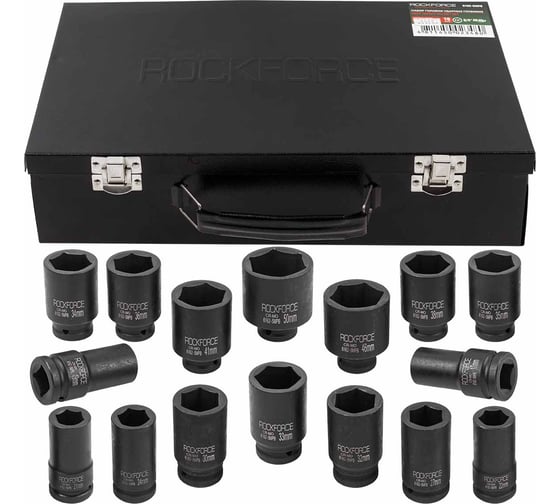 Изображение товара Набор торцевых головок шестигранных ударных глубоких 16 предметов, 3/4"DR Rockforce RF-6162-5MPB