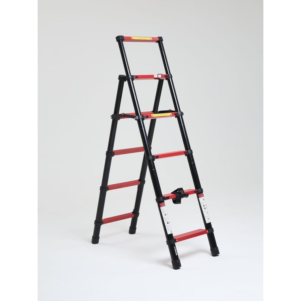 Изображение товара Телескопическая лестница-стремянка WORKY BLACK 5+6 ступеней, алюминий, 2.6 м