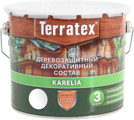 Изображение товара Деревозащитный декоративный состав ТЕРРАТЕКС белый, 2.25 кг, 3 л ЭК000136996