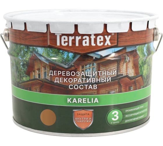 Изображение товара Деревозащитный декоративный состав ТЕРРАТЕКС орех, 7.5 кг, 9 л ЭК000137009