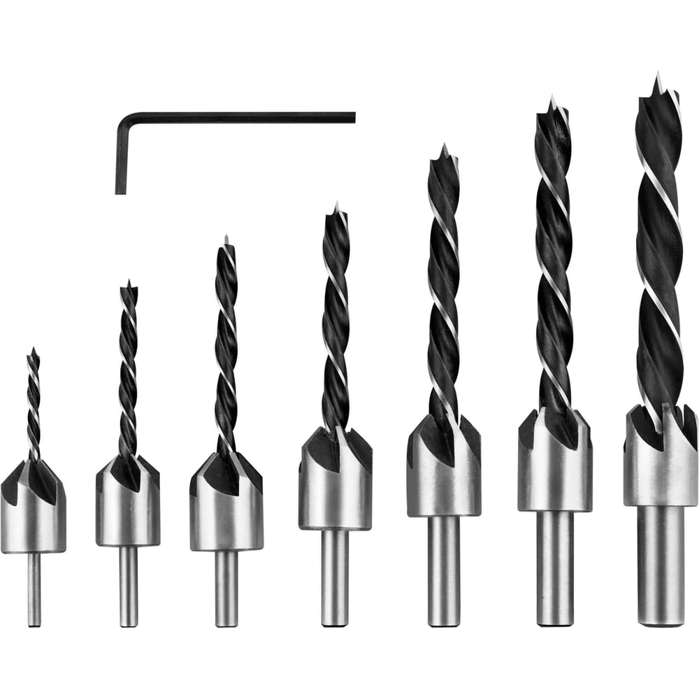 Изображение товара Набор сверл по дереву с зенкером 8 предметов vertextools 0987-3-10