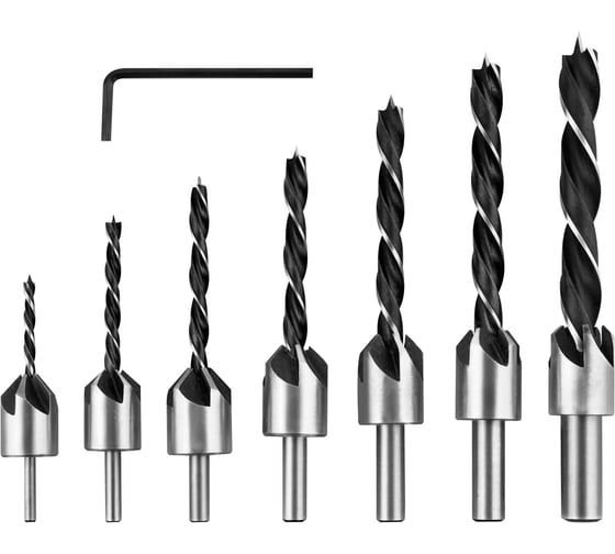 Изображение товара Набор сверл по дереву с зенкером 8 предметов vertextools 0987-3-10