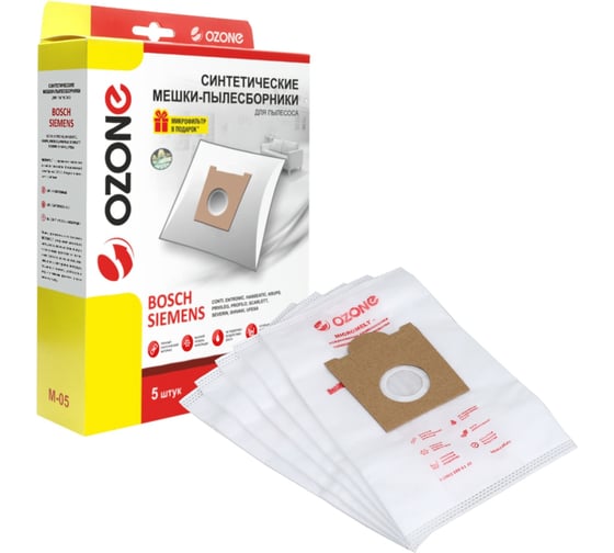 Изображение товара Мешки-пылесборники синтетические (5 шт; с микрофильтром) для пылесоса Bosch/Siemens OZONE M-05