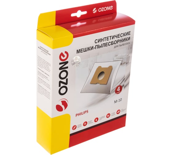 Изображение товара Мешки-пылесборники оригинальные синтетические OZONE (4 шт.) для Philips Athena/HR 6947 M-10