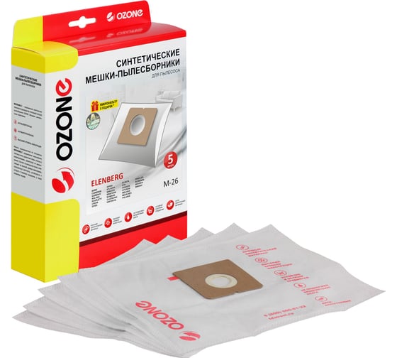Изображение товара Мешки-пылесборники синтетические (5 шт; с микрофильтром) для пылесосов SALCO, FUNAI, TEAM и др OZONE M-26
