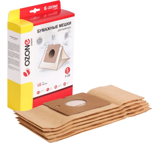 Изображение товара Мешки-пылесборники бумажные (5 шт; с микрофильтром) для LG/LIV/ROLSEN OZONE P-08