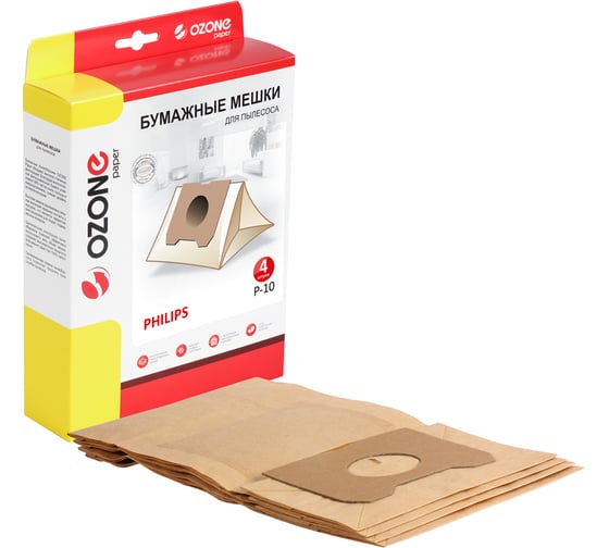 Изображение товара Мешки-пылесборники бумажные (4 шт; с микрофильтром) для PHILIPS OZONE P-10