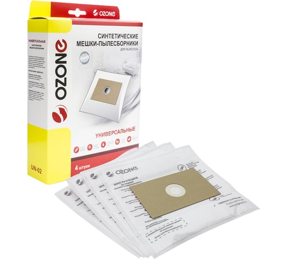 Изображение товара Мешки-пылесборники универсальные (4 шт; фланец 120х190 мм; отверстие 50 мм) OZONE UN-02