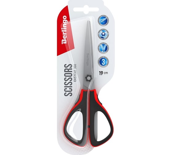 Изображение товара Ножницы Berlingo easycut 300 19 см, красные, мягкие вставки, европодвес DNn_19035_b