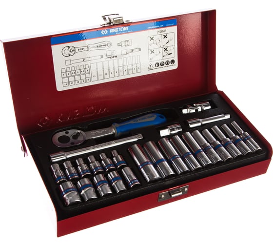Изображение товара Набор шестигранных торцевых головок с принадлежностями 1/4", 4-13мм, 26шт KING TONY 2526MR