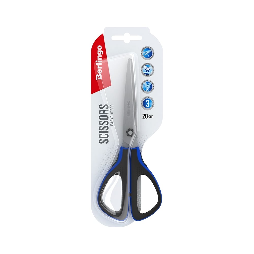 Изображение товара Ножницы Berlingo easycut 300 20 см синие с мягкими вставками