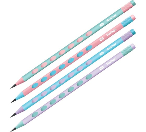 Изображение товара Карандаш чернографитовый Berlingo haze hb, 12 шт в упаковке, пластиковый, трехгранный, с выемками, заточен., с ластиком, pet-бокс BP01019