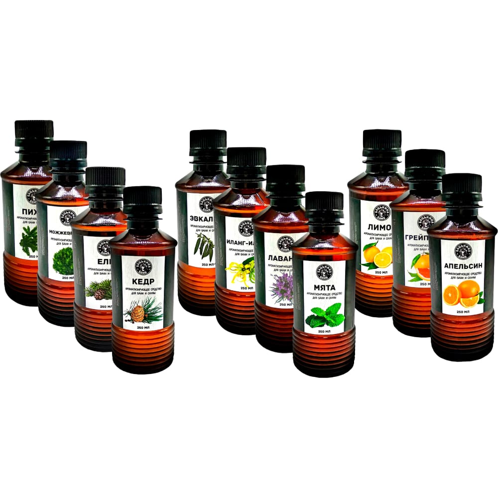 Набор ароматизаторов Бацькина баня набор эфирных масел для бани главбаня 17 мл пихта мята сосна эвкалипт 4 шт