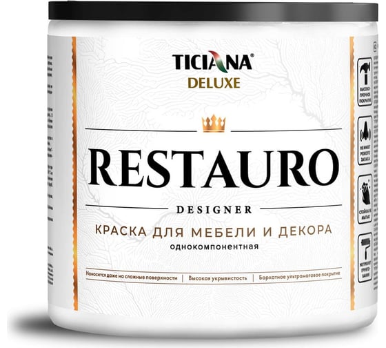 Изображение товара Акриловая краска для мебели и декора Ticiana DeLuxe RESTAURO белый, 0.45 л 4300011514