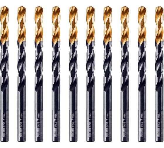 Изображение товара Сверло по металлу Golden Tip 7 мм, HSS-Tin, 10 шт, DIN 338 Denzel 717217