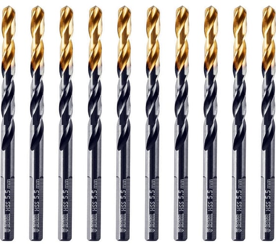 Изображение товара Сверло по металлу Golden Tip 5.5 мм, HSS-Tin, 10 шт, DIN 338 Denzel 717214