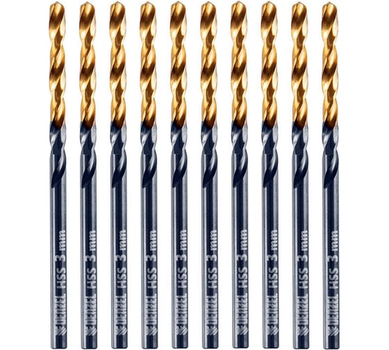 Изображение товара Сверло по металлу Golden Tip 3 мм, HSS-Tin, 10 шт, DIN 338 Denzel 717205