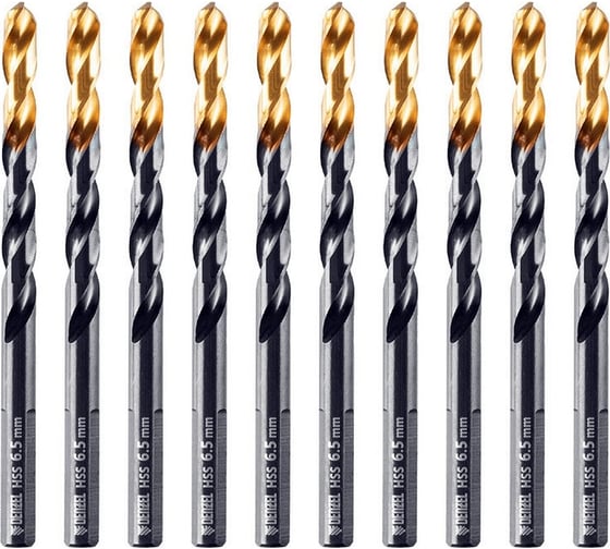 Изображение товара Сверло по металлу Golden Tip 6.5 мм, HSS-Tin, 10 шт, DIN 338 Denzel 717216