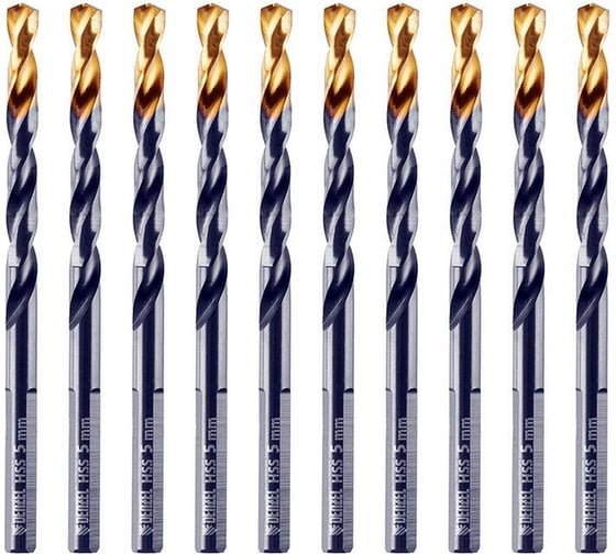 Изображение товара Сверло по металлу Golden Tip 5 мм, HSS-Tin, 10 шт, DIN 338 Denzel 717213