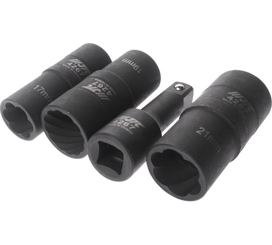 Изображение товара Набор двухсторонних головок для секретных болтов и гаек 17, 19, 21 мм, 4 предмета JTC 4267