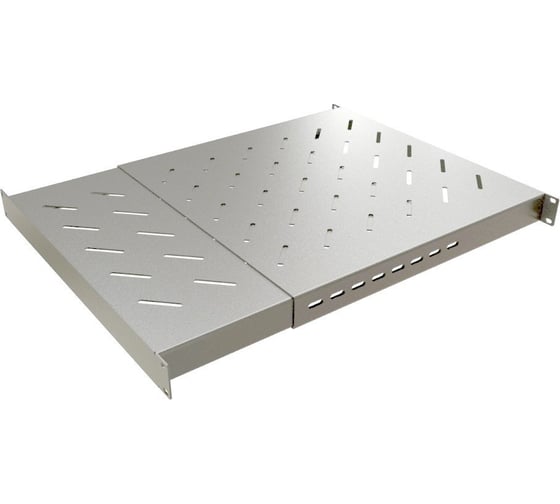 Изображение товара Перфорированная усиленная полка Cabeus 19" глубиной 600-1000 мм для напольных шкафов и открытых стоек, до 100кг, цвет серый SH-J018-SS-600-100KG