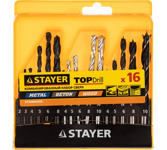 Изображение товара Набор сверл комбинированных STANDARD (16 предметов) Stayer 29720-H16