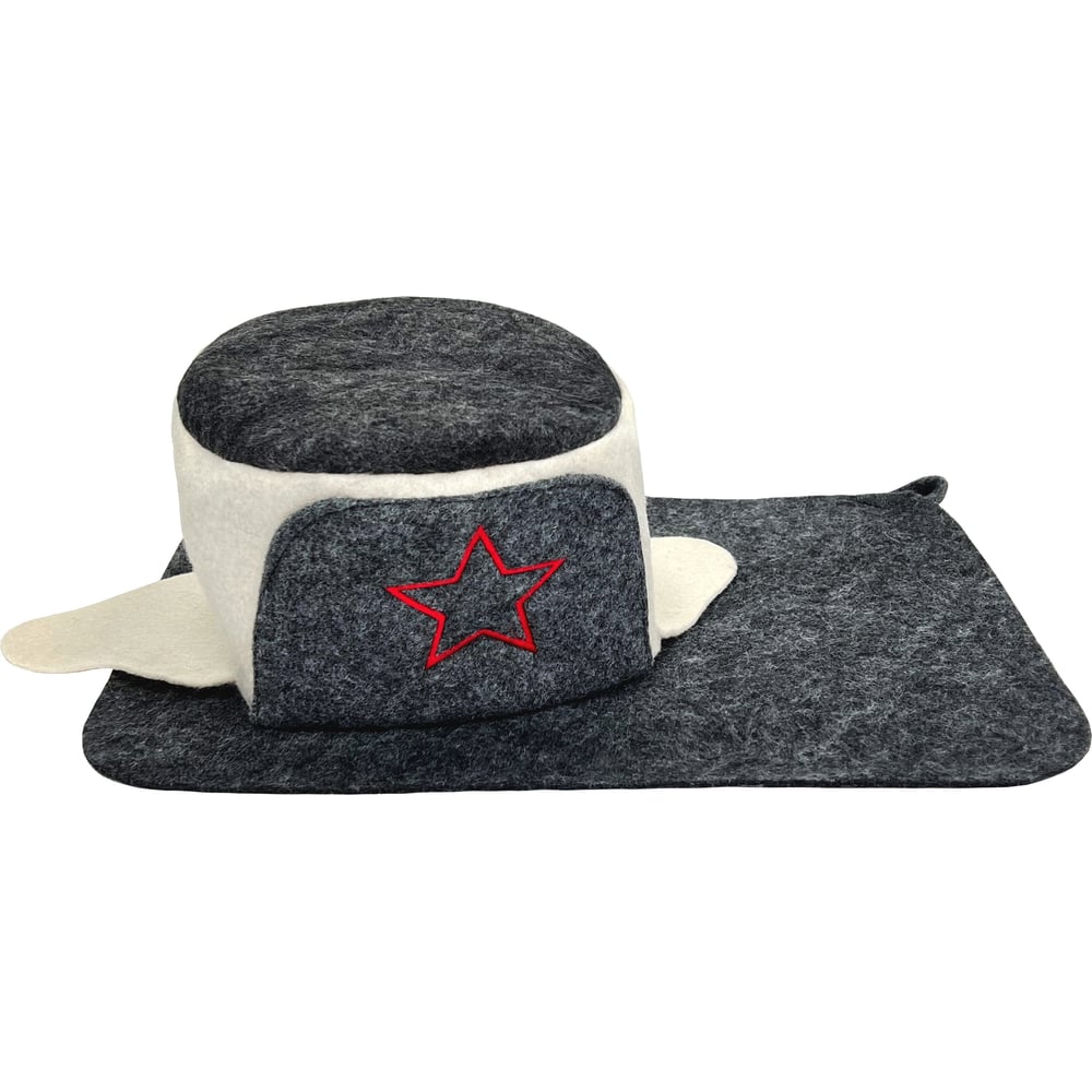 Изображение товара Набор для бани 2-х предметный Бацькина баня шапка ушанка со звездой коврик