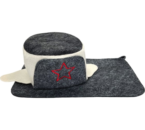 Изображение товара Набор для бани 2-х предметный Бацькина баня Шапка ушанка со звездой, коврик 13211-ВИ