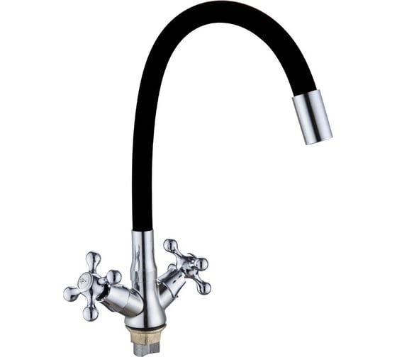 Изображение товара Смеситель для кухни Gota Rocio Barcelona с 2-мя рукоятками, с высоким силиконовым изливом, крепление гайка, черный 1/10 095532-GOTA