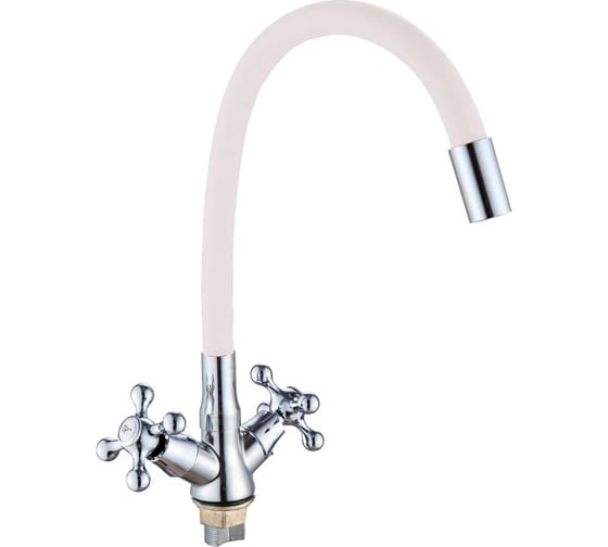 Изображение товара Смеситель для кухни Gota Rocio Barcelona с 2-мя рукоятками, с высоким силиконовым изливом, крепление гайка, белый 1/10 095531-GOTA