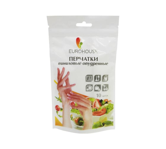 Изображение товара Виниловые одноразовые опудренные перчатки EUROHOUSE 10 шт. 9316