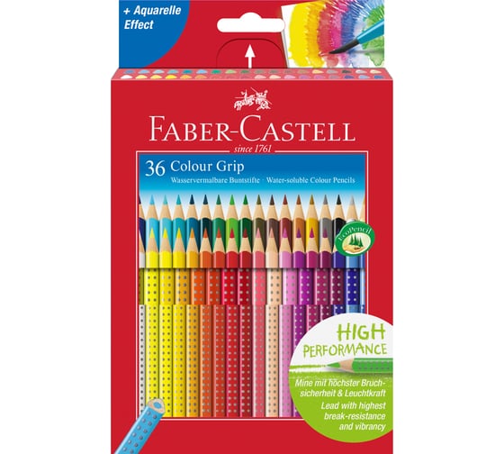 Изображение товара Цветные карандаши Faber-Castell grip, 36 цветов, трехгранные, заточенные, картонная коробка, европодвес 112442