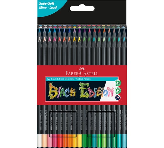 Изображение товара Цветные карандаши Faber-Castell black edition, 36 цветов, трехгранные, черное дерево, заточенные, картон 116436