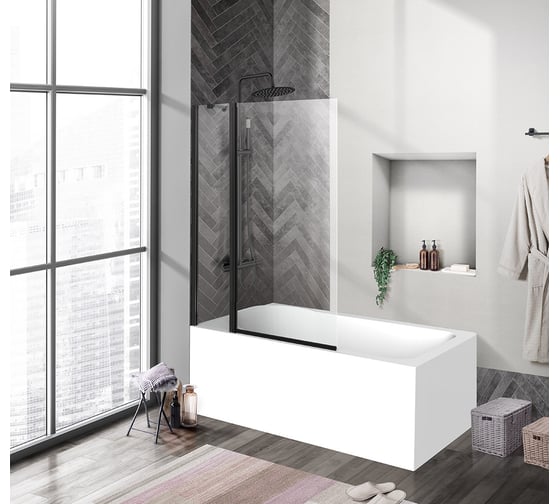 Изображение товара Душевая шторка на ванну BelBagno UNO-V-11-100/150-C-NERO